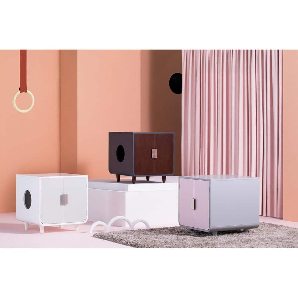 Mocha Walnut Mid-Century Modern Cat Litter Box Enclosure