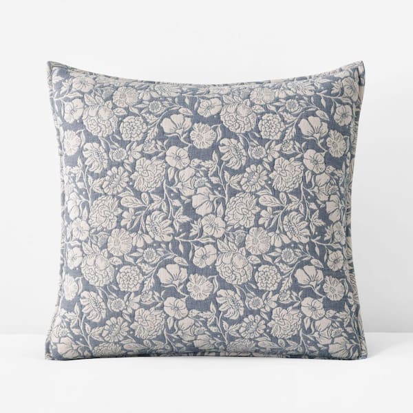 Company Cotton Kyla Floral Quilted Smoke Blue Cotton Euro Sham