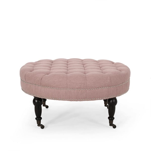 Noble House Cimarron Light Blush Polyester Tufted Ottoman