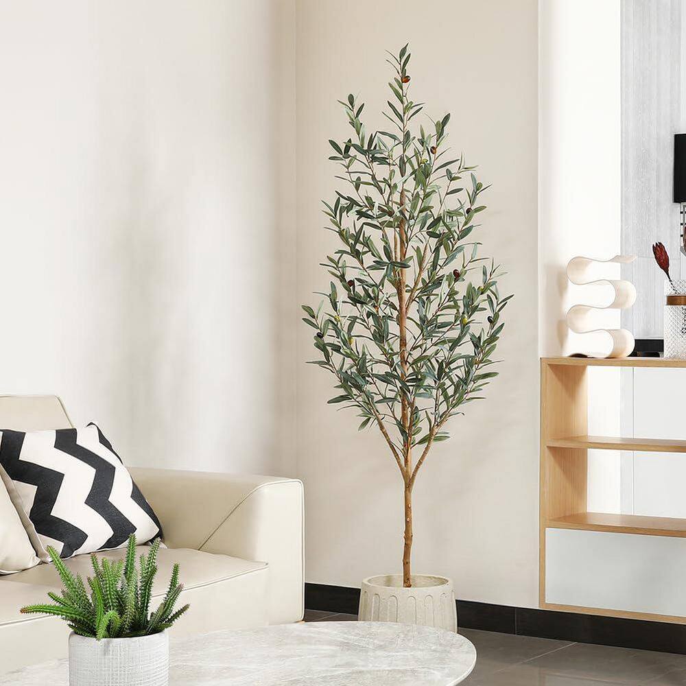 6 ft. Artificial Olive Tree in Pot, Faux Olive Tree for Home Living ...