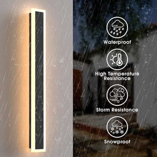 24 in. 1-Light Black Modern Integrated LED Outdoor Wall Light, Waterproof Porch Lantern Sconce for Garden