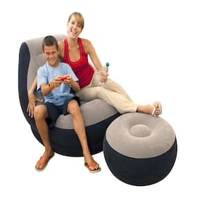 Twin Size Inflatable Chair with Ottoman in Black and Grey