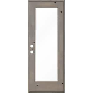 30 in. x 80 in. Rustic Knotty Alder Full-Lite Right-Hand/Inswing Clear Glass Grey Stain Single Wood Prehung Front Door