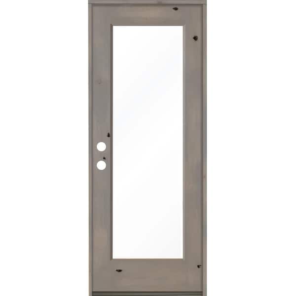 Krosswood Doors 32 in. x 80 in. Rustic Knotty Alder Full-Lite Right-Hand/Inswing Clear Glass Grey Stain Single Wood Prehung Front Door