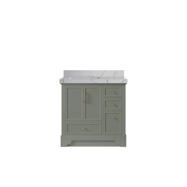 Willow Collections Alys 36 in. W x 22 in. D x 36 in. H Left Offset Sink Bath Vanity in Evergreen with 2 in. Venatino Qt. Top