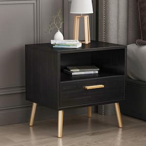 1-Drawer Black Nightstand Storage Compartment Sofa Side End Table Bedside 20 in. H x 19.5 in. W x 15.6 in. D