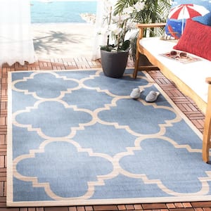 Courtyard Blue/Beige 5 ft. x 5 ft. Square Geometric Indoor/Outdoor Patio  Area Rug