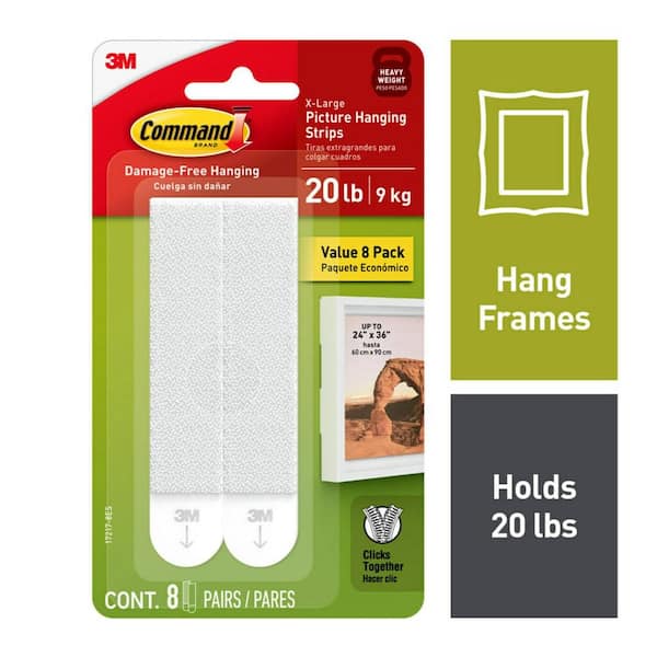 Command 20 Lb XL Heavyweight Picture Hanging Strips, White, Damage