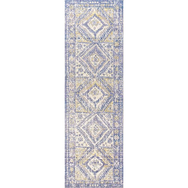 Darija Ornate Geometric Medallion Blue 2 ft. x 8 ft. Runner Rug