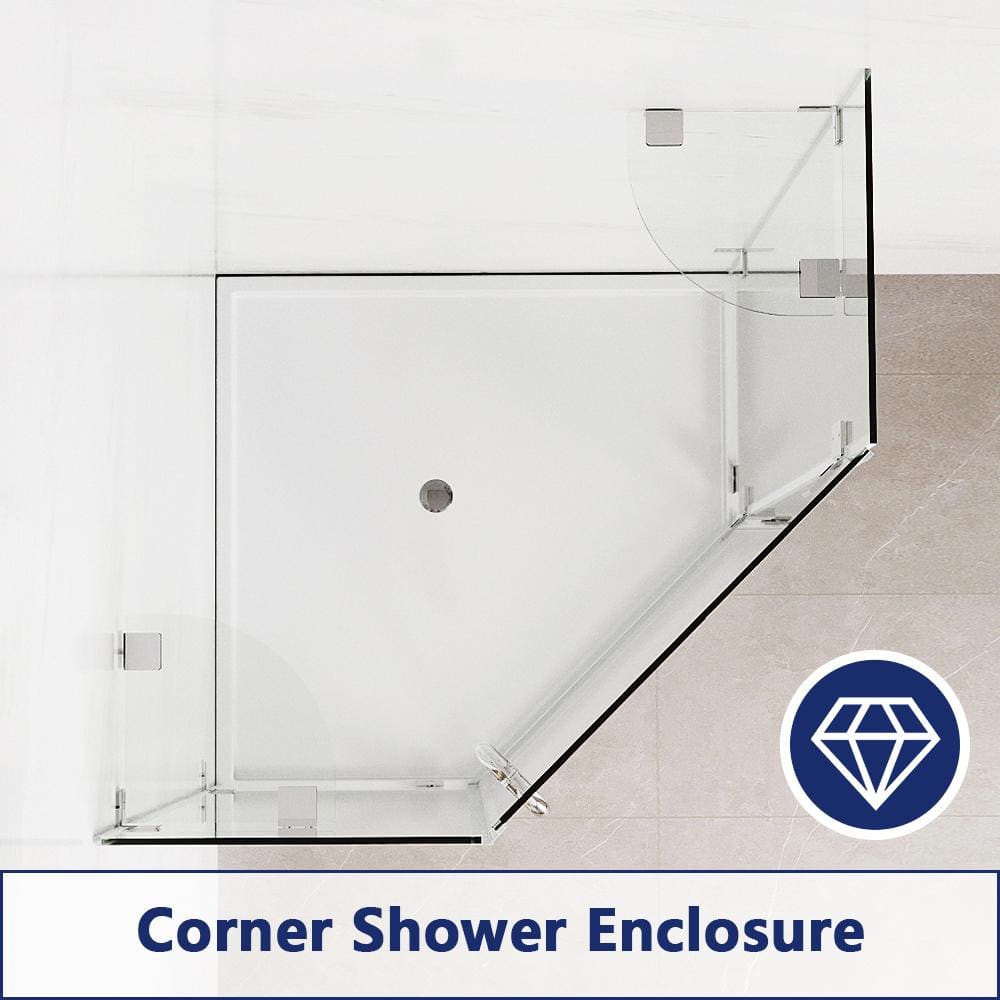 34'' Clear Tempered Glass Frameless Neo-Angle Shower Enclosure