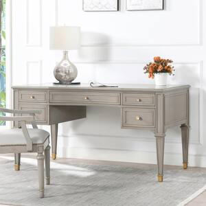 Dauphin Grey Cashmere Gold Accent 5-Drawer Wood Desk