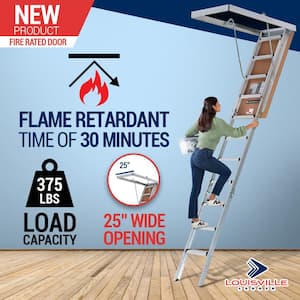 7 ft. 8 in. to 10 ft. 3 in. 25.5 in. x 54 in. Fire Rated Door Aluminum Attic Ladder, Type IAA, 375 lbs. Load Capacity