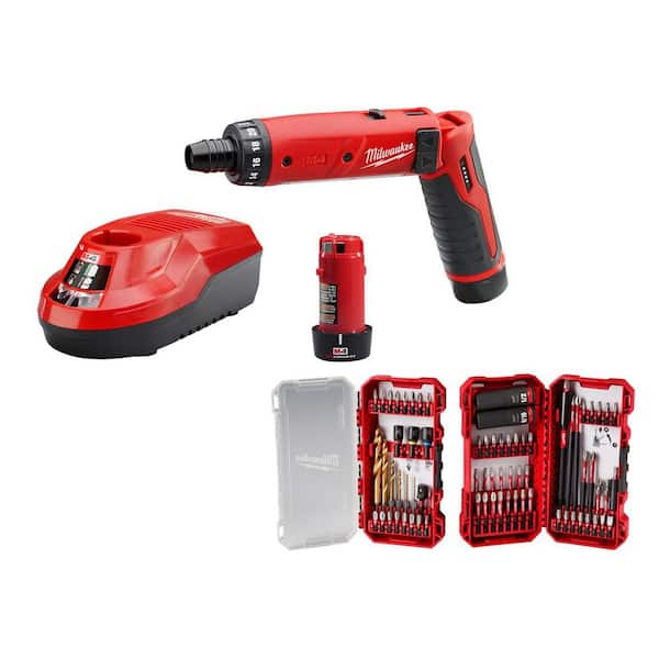 M4 4V 1/4 in. Hex Screwdriver 2-Battery Kit with 75-Pc SHOCKWAVE Bit Set