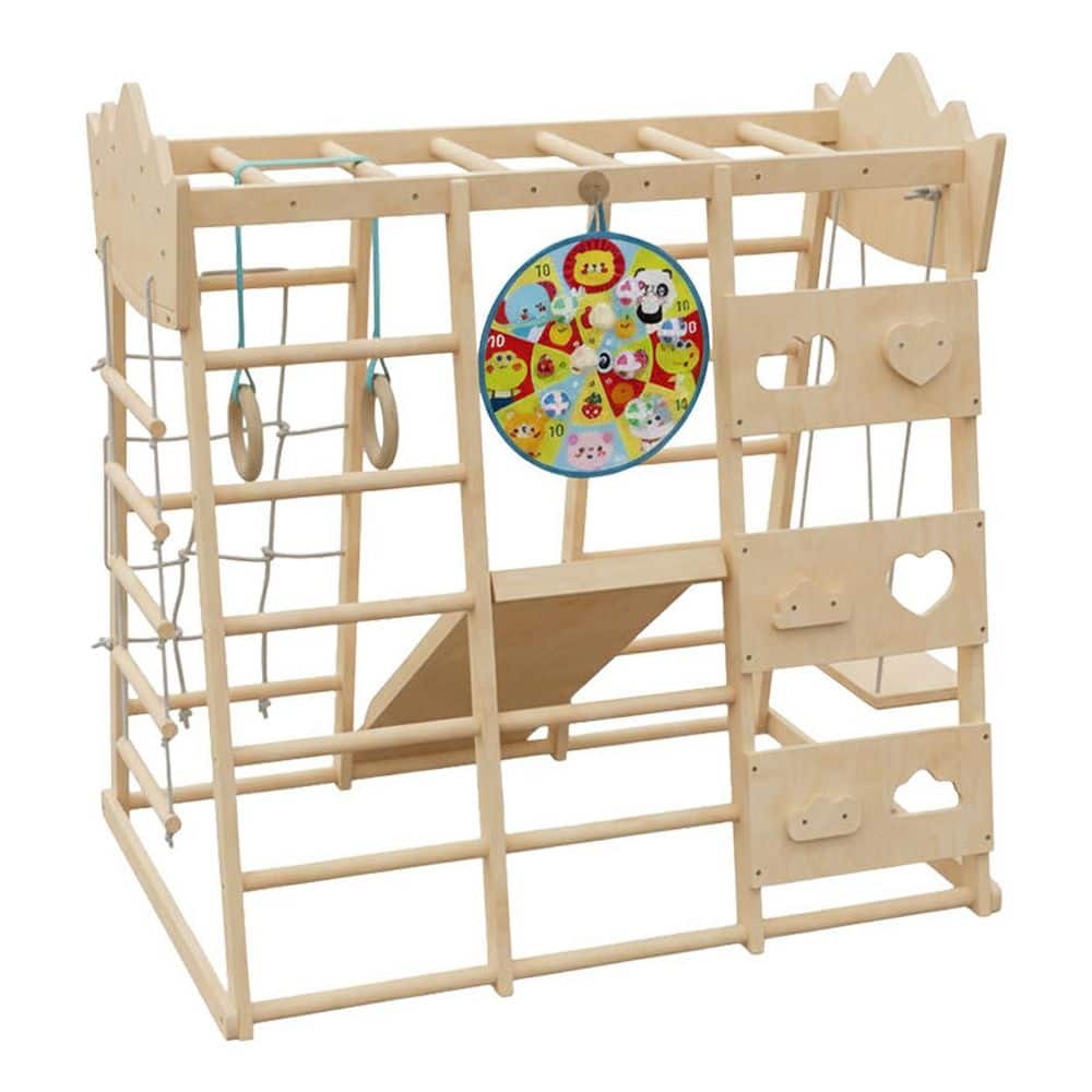 Indoor Jungle Gym Set for Toddlers with Slide, Swing, Monkey Bars, Climbing Net, Rope Ladder, and Dart Board price history on PriceWatchPro