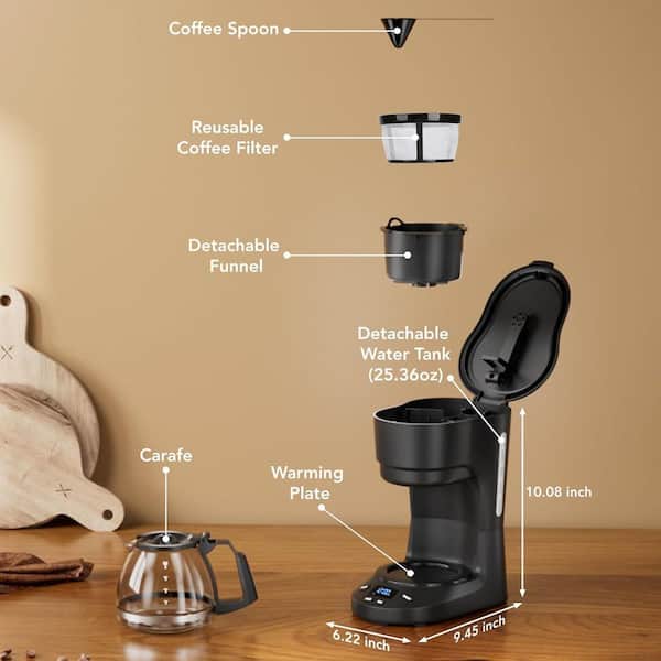 COWSAR 5 Cups Drip Mechanical Coffee Maker with Timing Function and  Drip-Free Carafe, Black ZYHD-CM3710-B