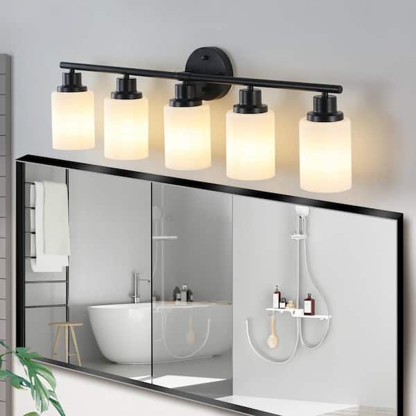 31.5 in. W 5-Light Black Vanity Light Modern Wall Sconce for Bedroom, Bathroom, Dressing Room, E26, No Bulbs Include