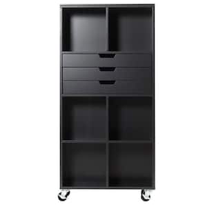 Avery 6-Cube MDF Tall Mobile Cart in Black