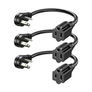 1 ft. SJT 14/3 Gauge Indoor Extension Cord with 3-Prong Outlets and Flat Head, 3 Pack, Black