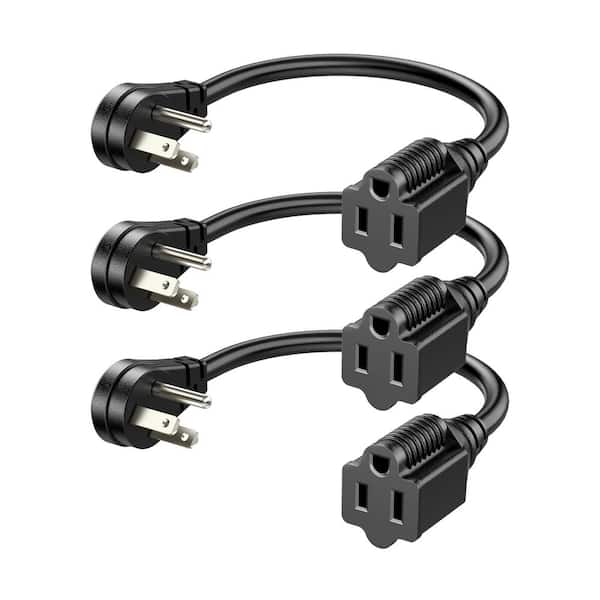 DEWENWILS 1 ft. SJT 14/3 Gauge Indoor Extension Cord with 3-Prong Outlets and Flat Head, 3 Pack, Black