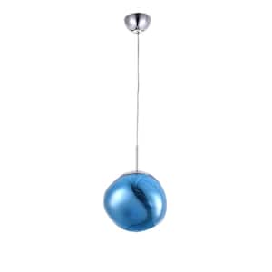 Elsie I 60-Watt Integrated LED Blue Globe Pendant with Glass Shade