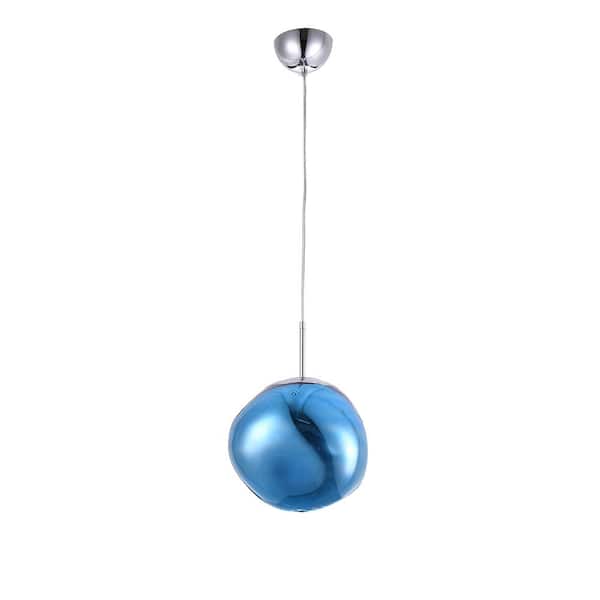 Unbranded Elsie I 60-Watt Integrated LED Blue Globe Pendant with Glass Shade