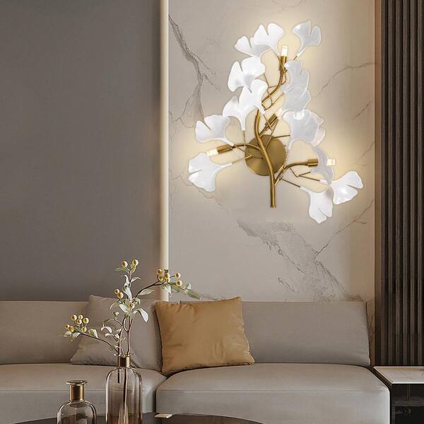 OUKANING 13.77 in. 4-Light Gold Modern Wall Sconce Wall Light with