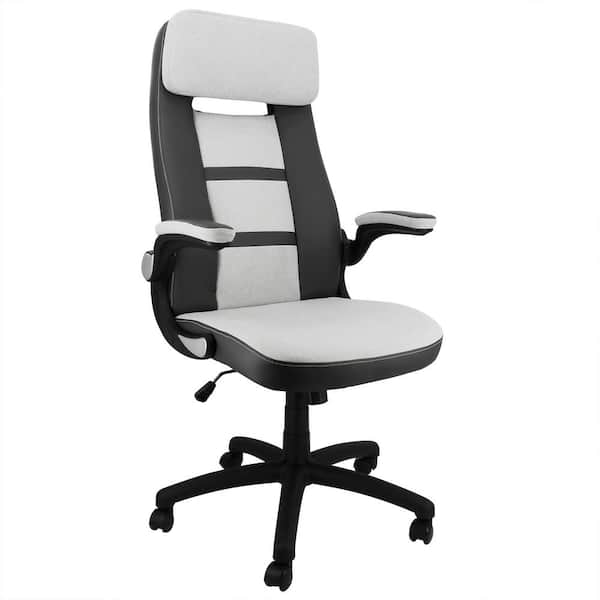 Elama High Back Adjustable Faux Leather and Fabric Office Chair in Dark Gray and Light Gray