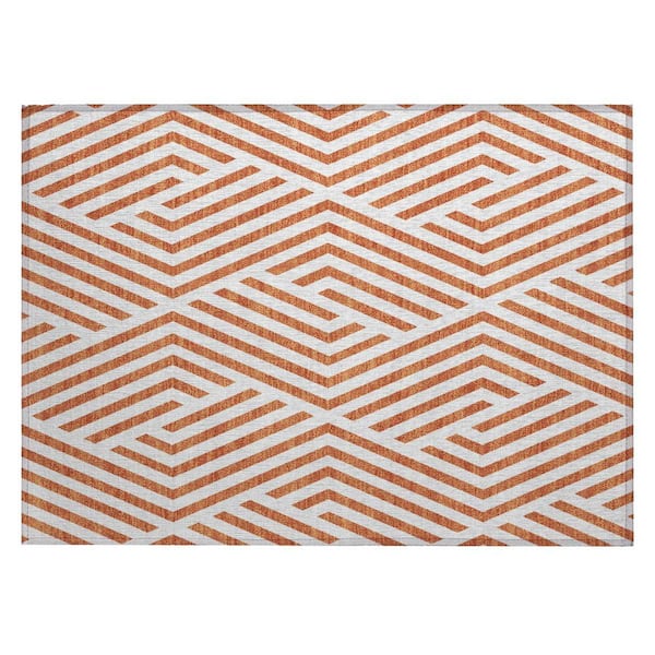 Orange and White 2 ft. x 3 ft. Woven Geometric Rectangle Indoor/Outdoor Area Rug