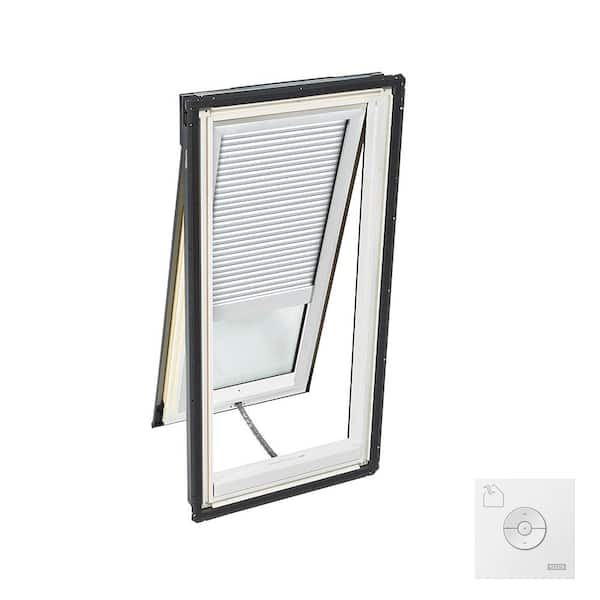 VELUX 21 in. x 54-7/16 in. Solar Powered Venting Deck Mount Skylight with Laminated Low-E3 Glass, White Room Darkening Shade