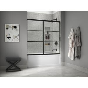 Elate 56-60 in. W x 57 in. H Sliding Frameless Tub Door in Matte Black with Crystal Clear Glass
