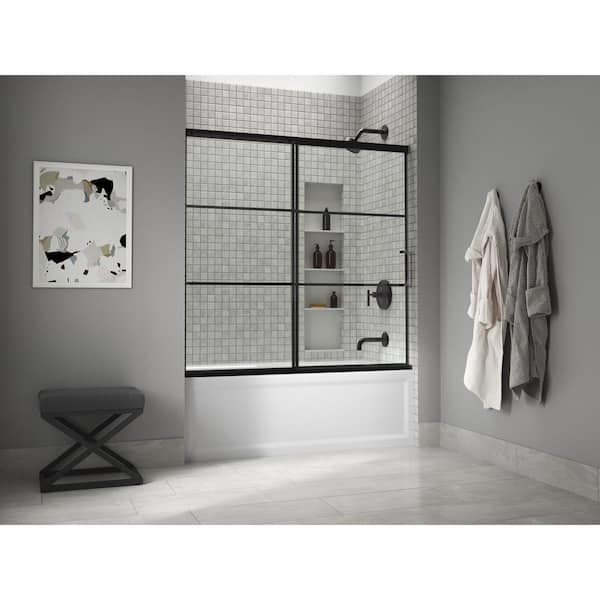 KOHLER Elate 56-60 in. W x 57 in. H Sliding Frameless Tub Door in Matte Black with Crystal Clear Glass