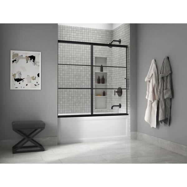 KOHLER Elate 56-60 in. W x 57 in. H Sliding Frameless Tub Door in Matte Black with Crystal Clear Glass