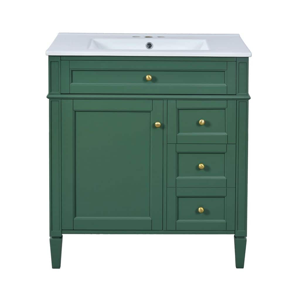 30 in. W Single Sink Green Bath Vanity with White Ceramic Top, Tip-Out Drawer, Adjustable Shelf price history on PriceWatchPro