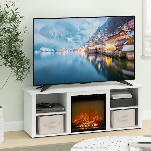 Furinno 58.58 in. Solid White TV Stand Fits TV's up to 60 in. with Electric Fireplace