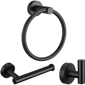 3-Piece Bath Hardware Set with Towel Ring Toilet Paper Holder and Towel Hook in Matte Black