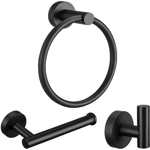 ACEHOOM 3-Piece Bath Hardware Set with Towel Ring Toilet Paper Holder and  Towel Hook in Matte Black QHT-3J - The Home Depot
