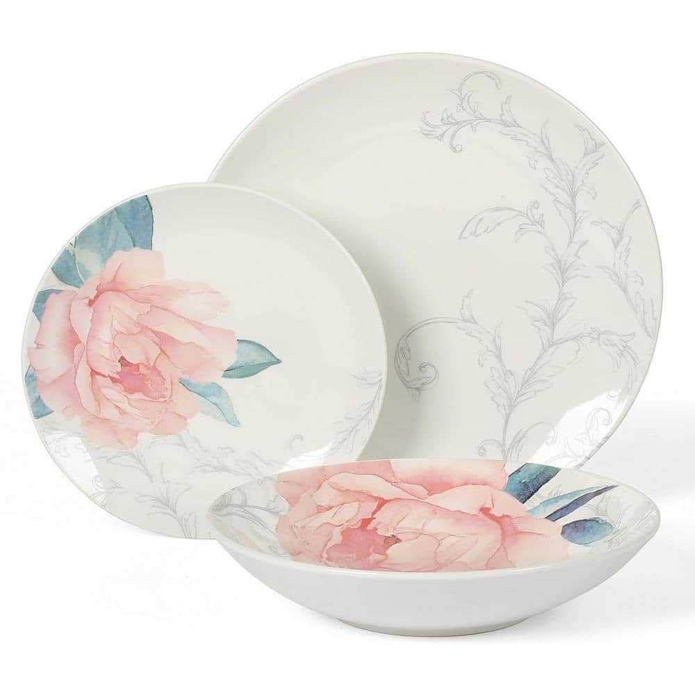 White Ceramic Floral 12-Piece Dinnerware Set