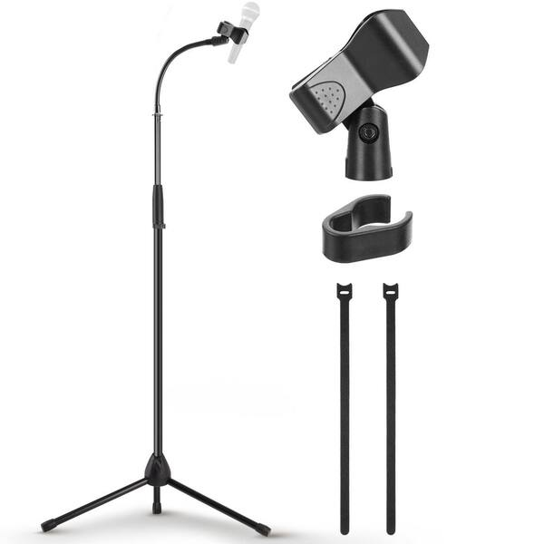 Square Base Gooseneck Microphone Stand with Mic Clip - Adjustable Height from 49.20” to 76.38” (4.1’ - 6.36’) - PMKS60GN