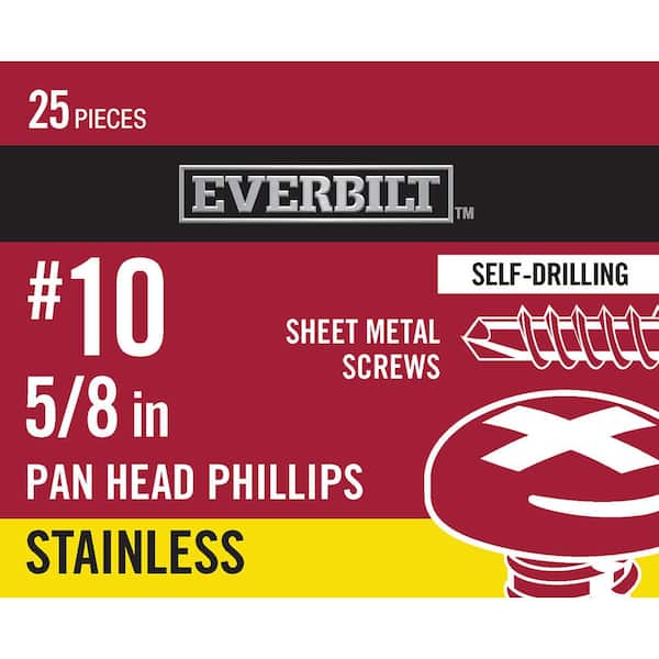 #10 x 5/8 in. Phillips Pan Head Stainless Steel Sheet Metal Screw (25-Pack)