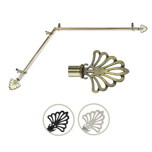 Rod Desyne 13/16" Dia Adjustable 66" to 120" Single Corner Window Curtain Rod in Antique Brass with Fan Finials