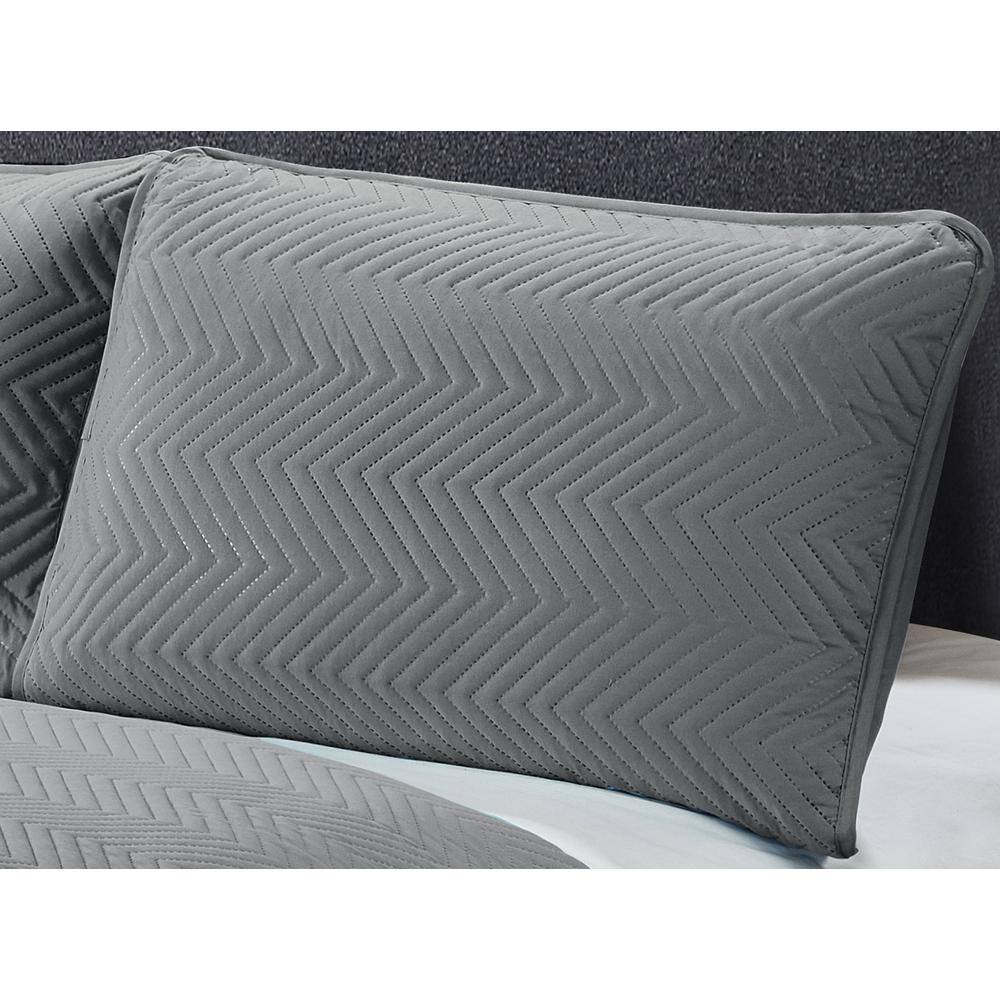 Charcoal King Reversible Microfiber Quilt Set with Chevron Stitch