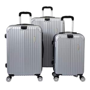 Expandable Luggage Silver Hard Shell Suitcase with TSA Lock, Spinner Carry on 20 in. 24 in. 28 in. (3-Pack)