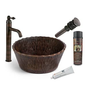 All-in-One Round Forest Vessel Sink in Copper with Faucet in Oil Rubbed Bronze