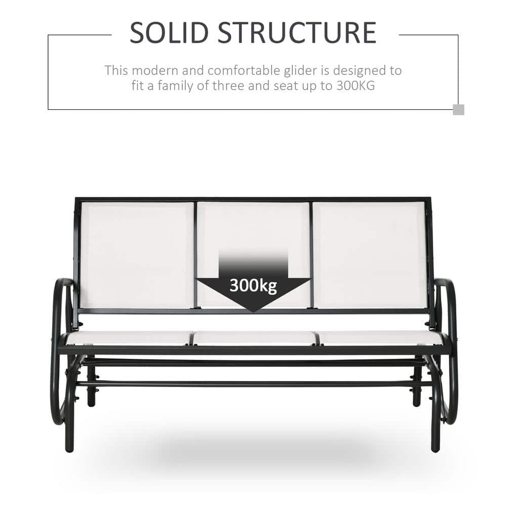 Cream White Metal Frame 3-Seater Outdoor Glider Bench