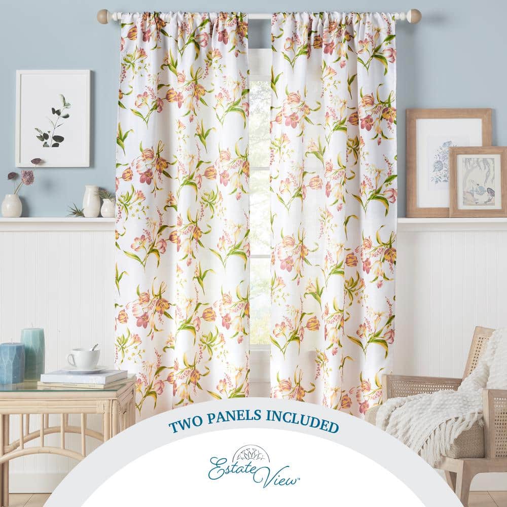 Red Linen-Blend Light-Filtering Rod Pocket Curtains, 38" x 96"