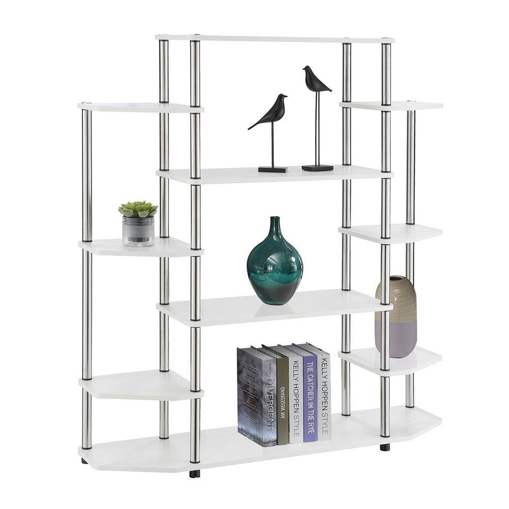 Modern White Wood Wall Unit Bookshelf with Stainless Steel Legs
