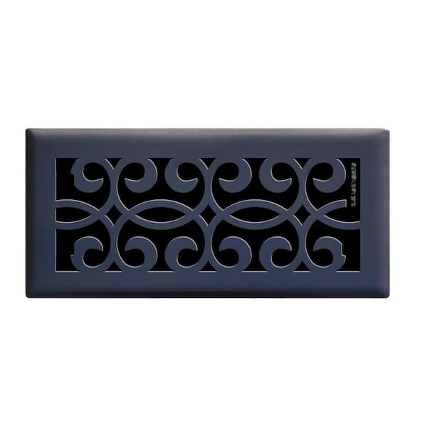 Hampton Bay Classic Scroll 4 in. x 10 in. Steel Floor Register in Matte Black