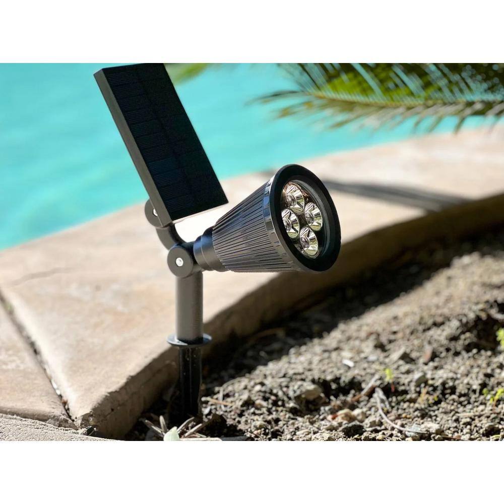 Black Solar Powered Adjustable LED Landscape Spotlights, 2-Pack