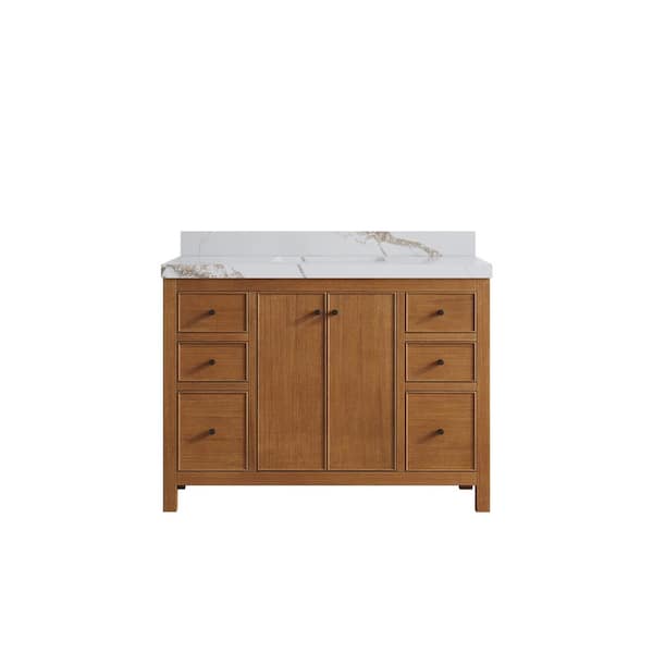 Willow Collections Chicago Veneer 48 in. W x 22 in. D x 36 in. H Single Sink Bath Vanity Dark Natural with 2 in. Calacatta Gold Quartz Top