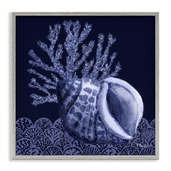 Stupell Industries Shadow Shell Patterned by Paul Brent Gray Framed Coastal Giclee Art Print 17 in. x 17 in.